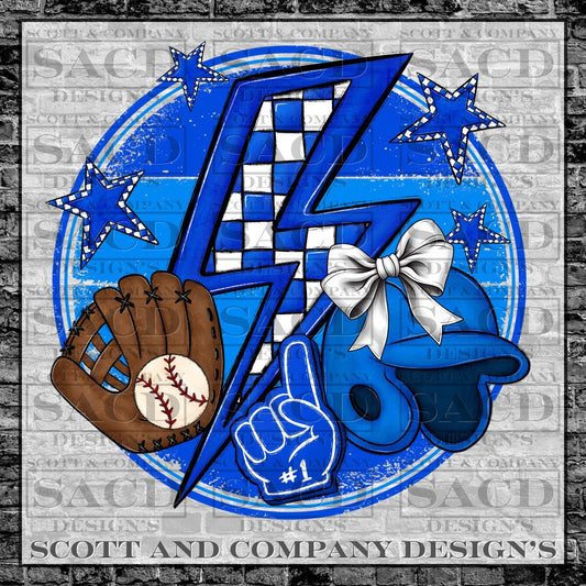 "BASEBALL BOLT" PREPPY WHITE BOW COQUETTE GAMEDAY PNG DIGITAL DESIGN (BLUE)