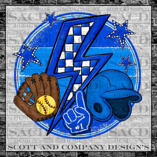 "SOFTBALL BOLT" GAMEDAY PNG DIGITAL DESIGN (BLUE)