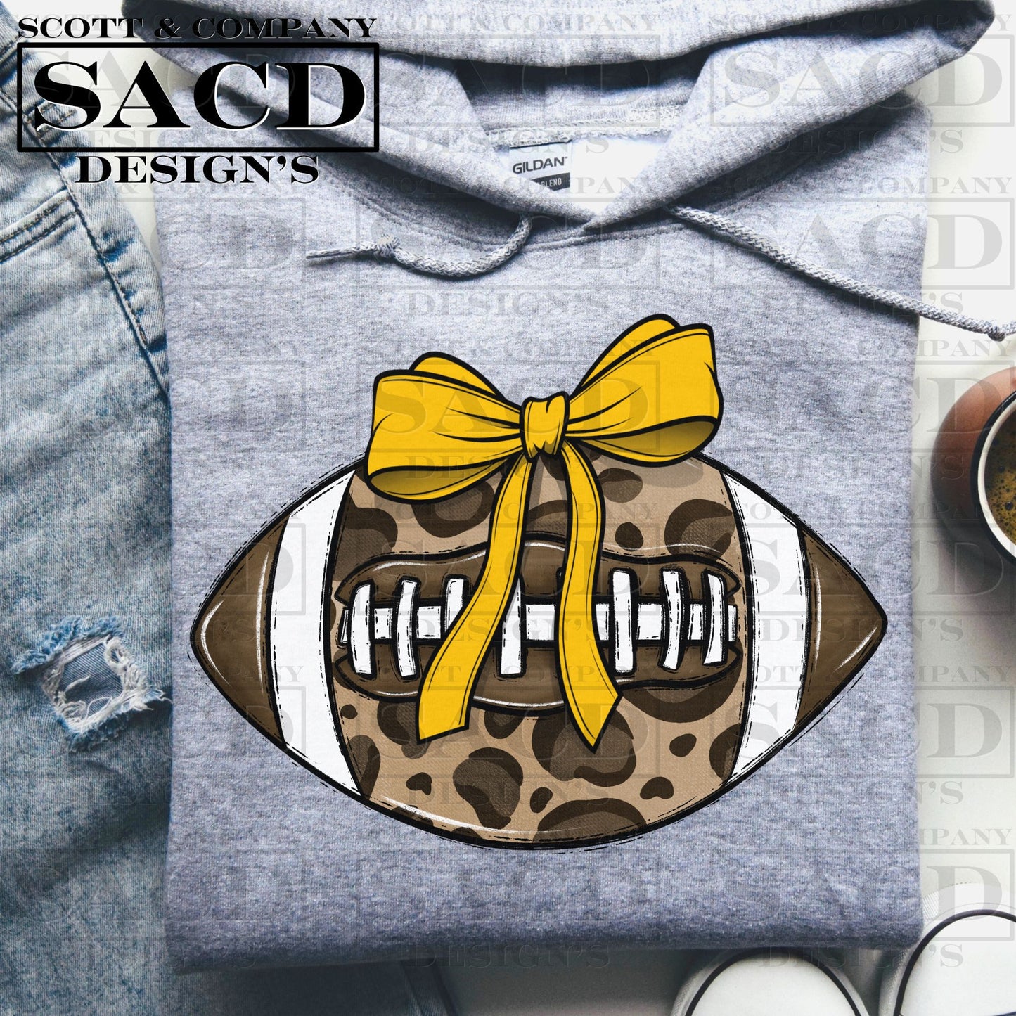 "LEOPARD FOOTBALL" COQUETTE BOW PNG DIGITAL DESIGN (YELLOW)