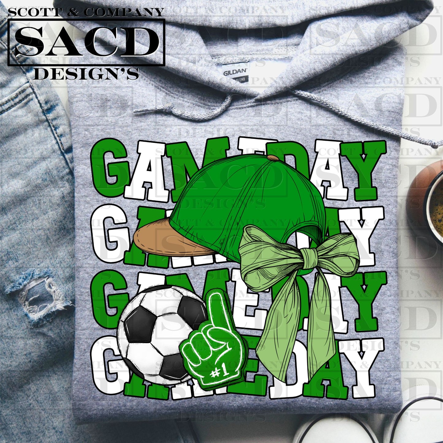 "GAMEDAY" SOCCER COQUETTE PNG DIGITAL DESIGN (GREEN)