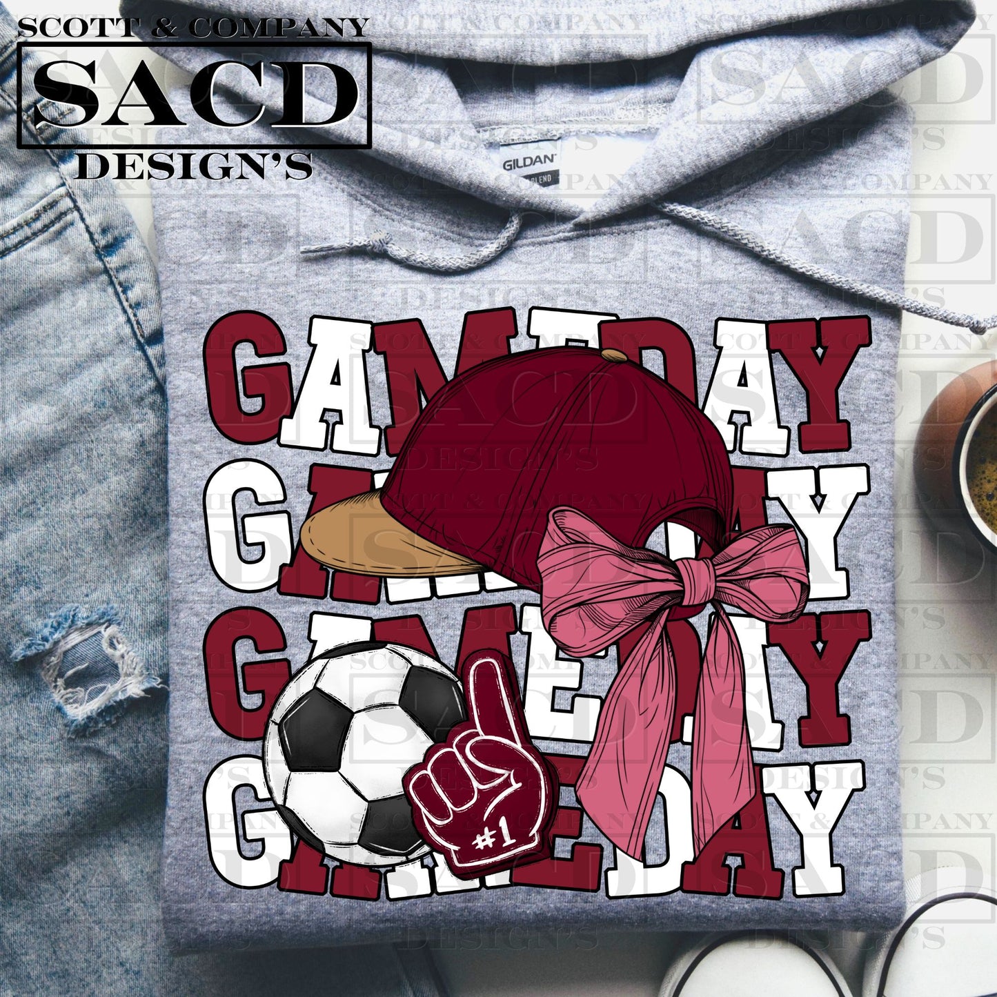 "GAMEDAY" SOCCER COQUETTE PNG DIGITAL DESIGN (BURGUNDY/MAROON)