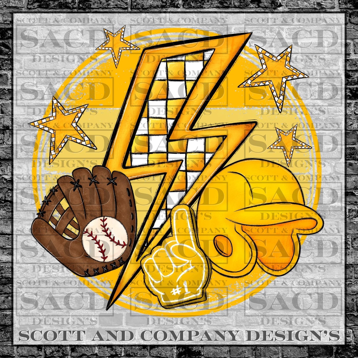 "BASEBALL BOLT" GAMEDAY PNG DIGITAL DESIGN (YELLOW)