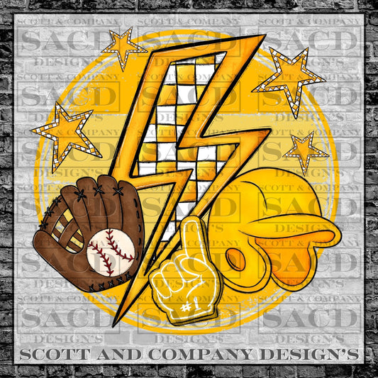 "BASEBALL BOLT" GAMEDAY PNG DIGITAL DESIGN (YELLOW)