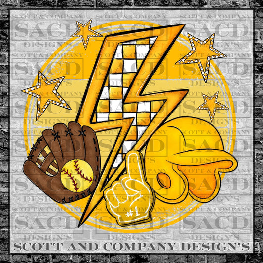 "SOFTBALL BOLT" GAMEDAY PNG DIGITAL DESIGN (YELLOW)