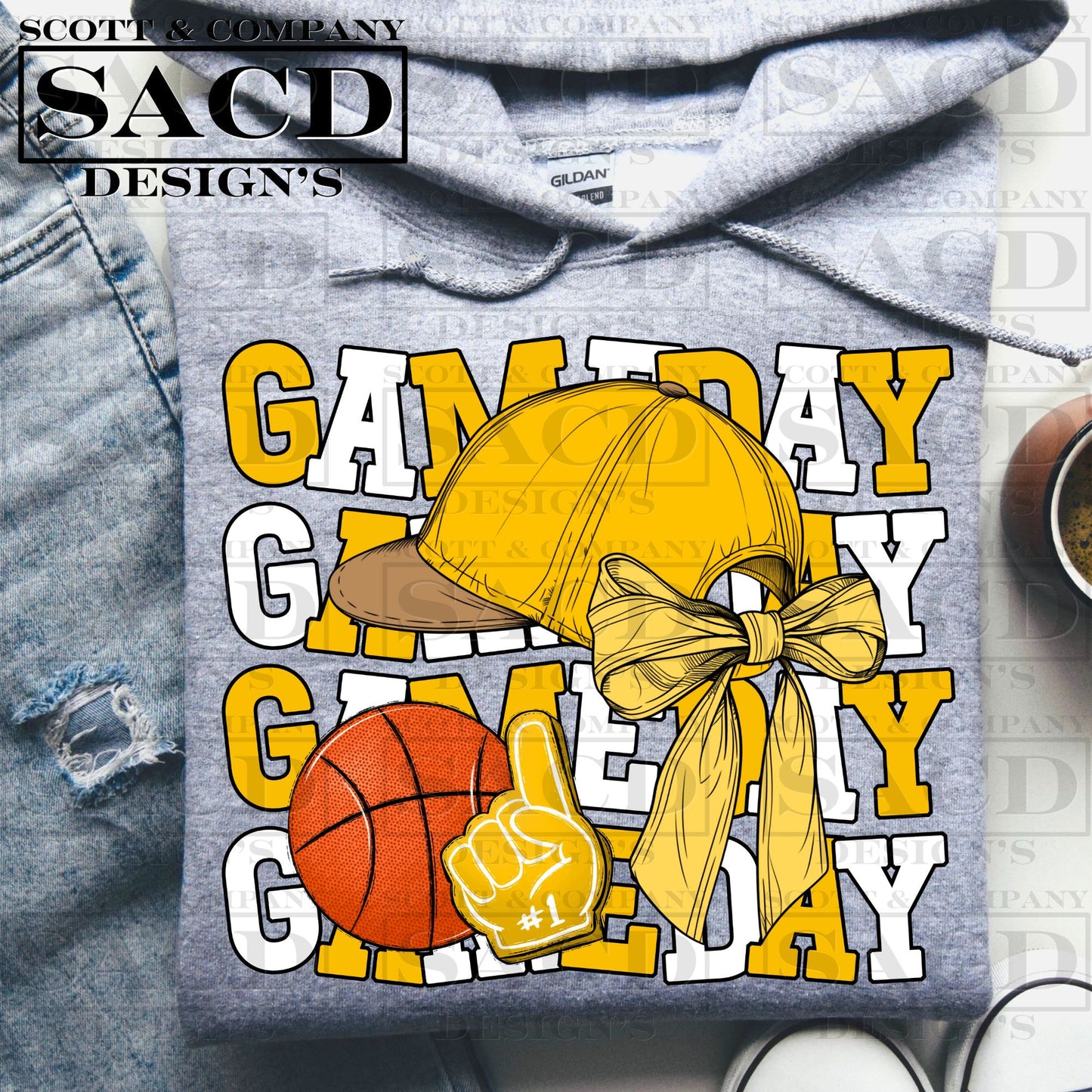 "GAMEDAY" BASKETBALL COQUETTE PNG DIGITAL DESIGN (YELLOW)