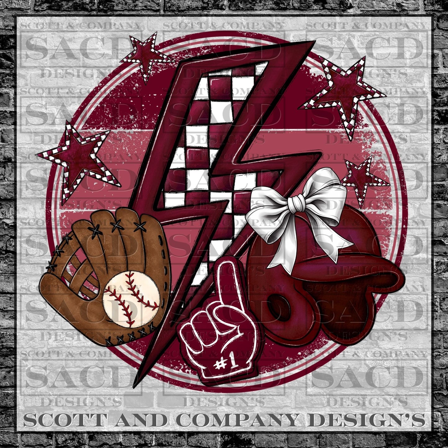 "BASEBALL BOLT" PREPPY WHITE BOW COQUETTE GAMEDAY PNG DIGITAL DESIGN (BURGUNDY/MAROON)