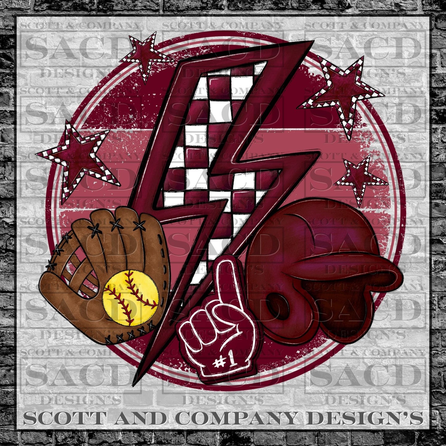 "SOFTBALL BOLT" GAMEDAY PNG DIGITAL DESIGN (BURGUNDY/MAROON)