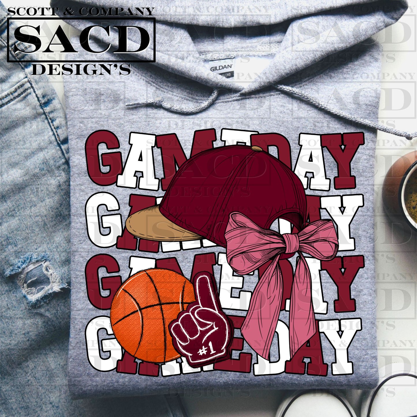 "GAMEDAY" BASKETBALL COQUETTE PNG DIGITAL DESIGN (BURGUNDY/MAROON)