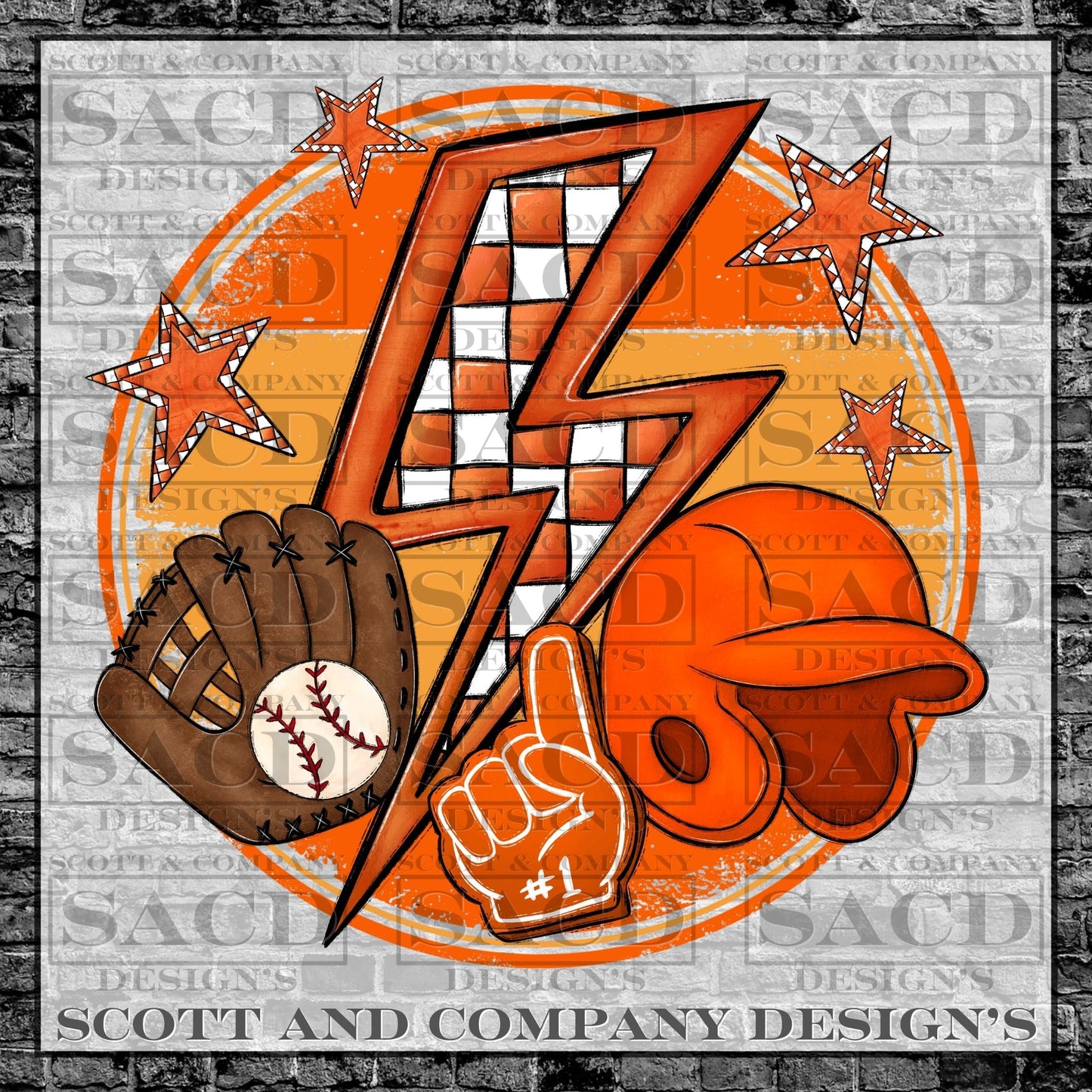 "BASEBALL BOLT" GAMEDAY PNG DIGITAL DESIGN (ORANGE)