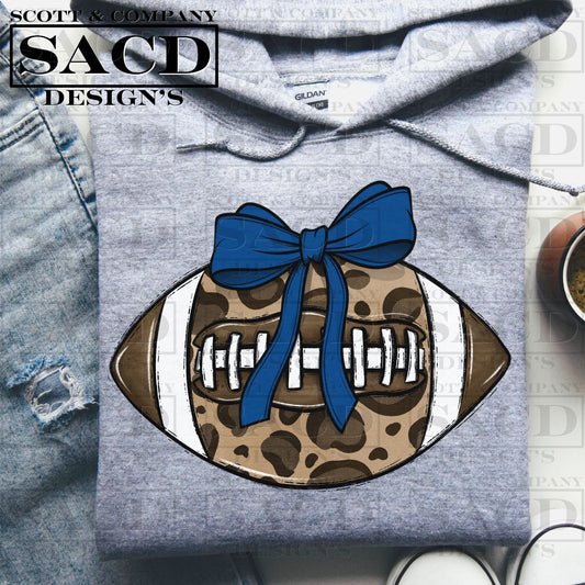 "LEOPARD FOOTBALL" COQUETTE BOW PNG DIGITAL DESIGN (BLUE)