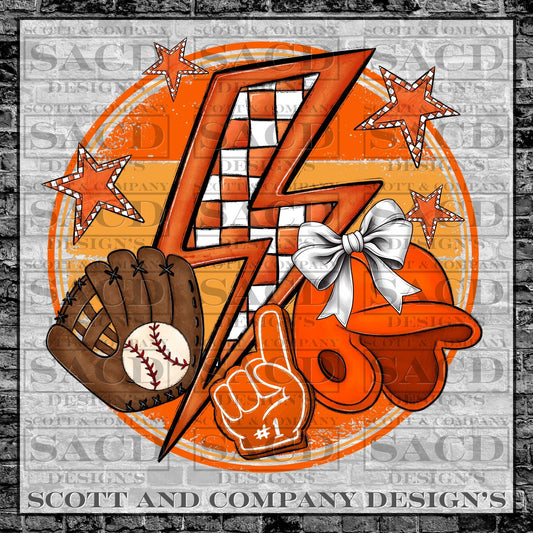 "BASEBALL BOLT" PREPPY WHITE BOW COQUETTE GAMEDAY PNG DIGITAL DESIGN (ORANGE)