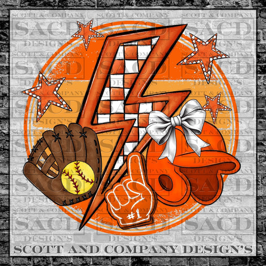 "SOFTBALL BOLT" PREPPY WHITE BOW COQUETTE GAMEDAY PNG DIGITAL DESIGN (ORANGE)