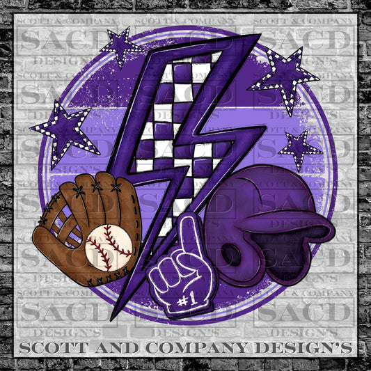 "BASEBALL BOLT" GAMEDAY PNG DIGITAL DESIGN (PURPLE)