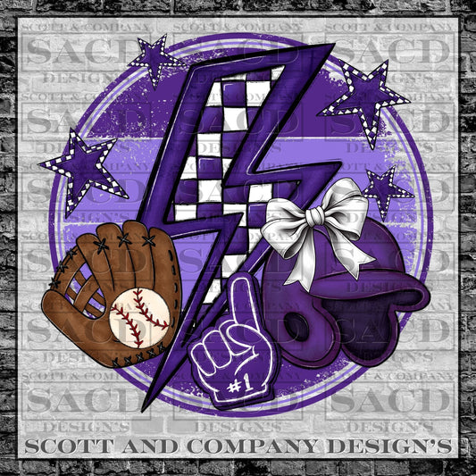 "BASEBALL BOLT" PREPPY WHITE BOW COQUETTE GAMEDAY PNG DIGITAL DESIGN (PURPLE)