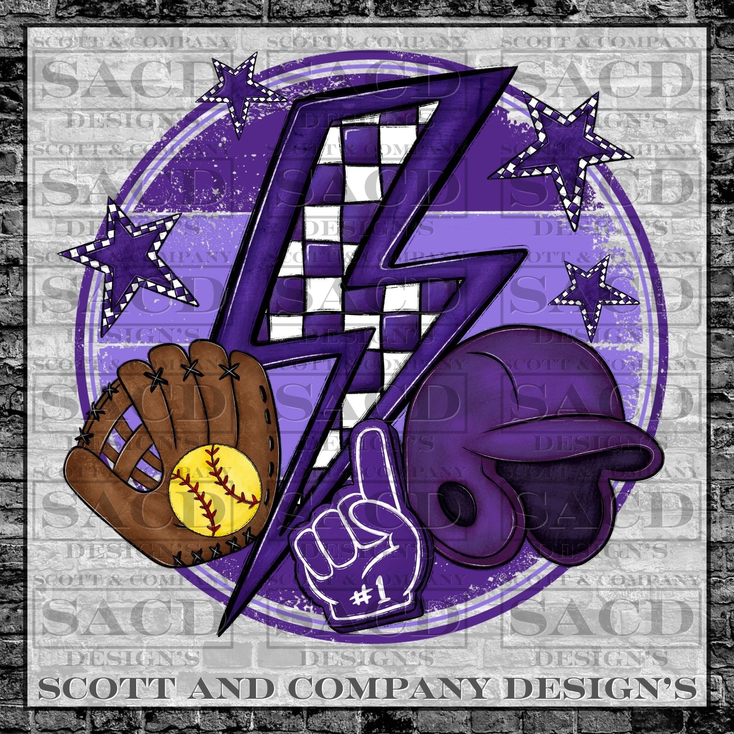 "SOFTBALL BOLT" GAMEDAY PNG DIGITAL DESIGN (PURPLE)