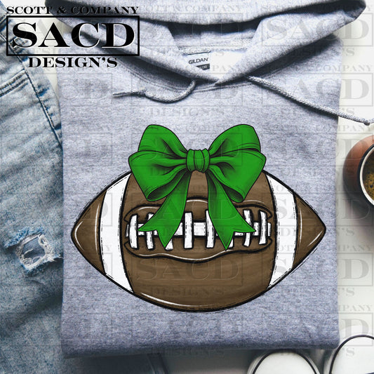 "FOOTBALL" COQUETTE BOW PNG DIGITAL DESIGN (GREEN)