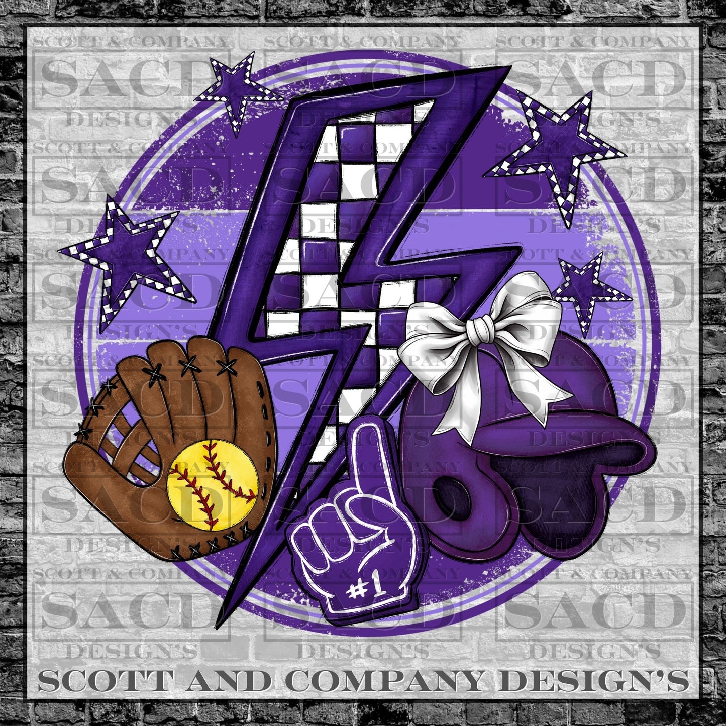 "SOFTBALL BOLT" PREPPY WHITE BOW COQUETTE GAMEDAY PNG DIGITAL DESIGN (PURPLE)