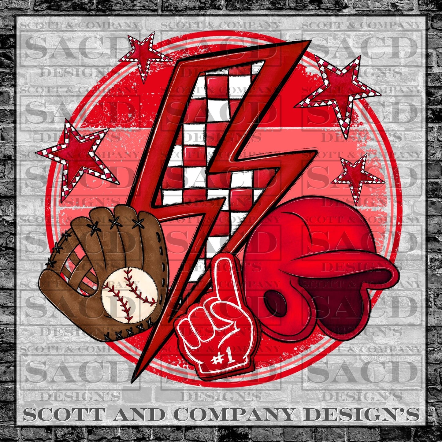 "BASEBALL BOLT" GAMEDAY PNG DIGITAL DESIGN (RED)