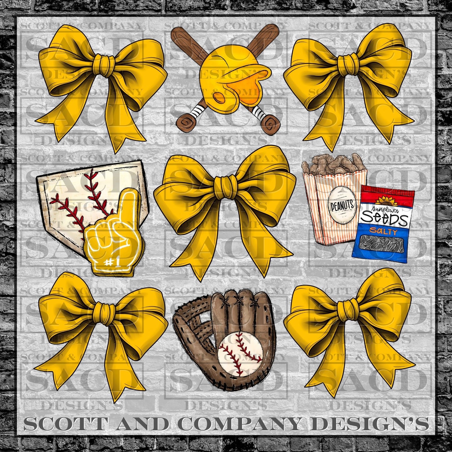 "BASEBALL" PREPPY COQUETTE GAMEDAY PNG DIGITAL DESIGN (YELLOW)