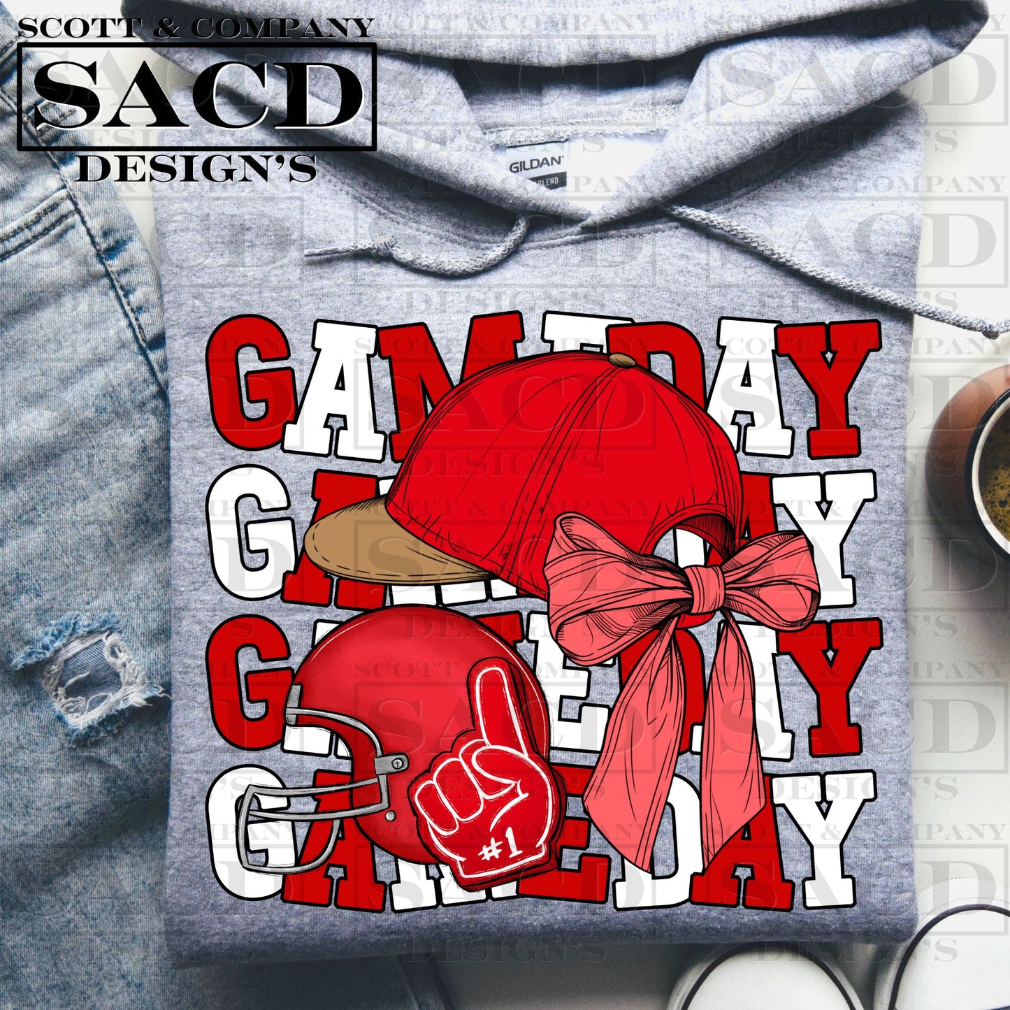 "GAMEDAY" FOOTBALL COQUETTE PNG DIGITAL DESIGN (RED)