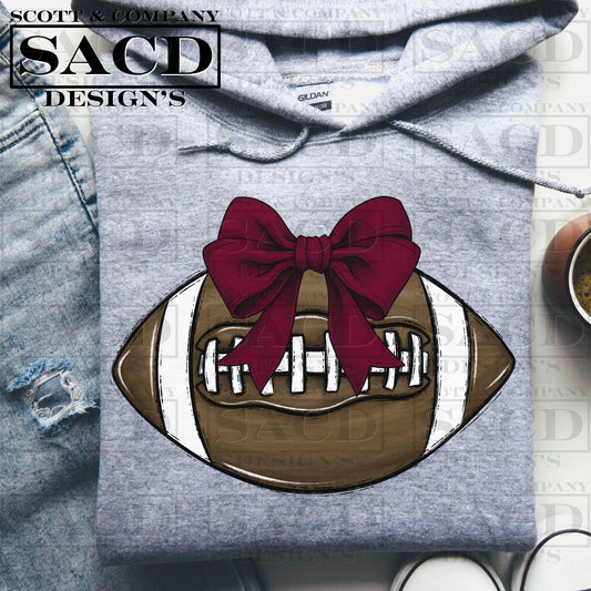 "FOOTBALL" COQUETTE BOW PNG DIGITAL DESIGN (BURGUNDY/MAROON)