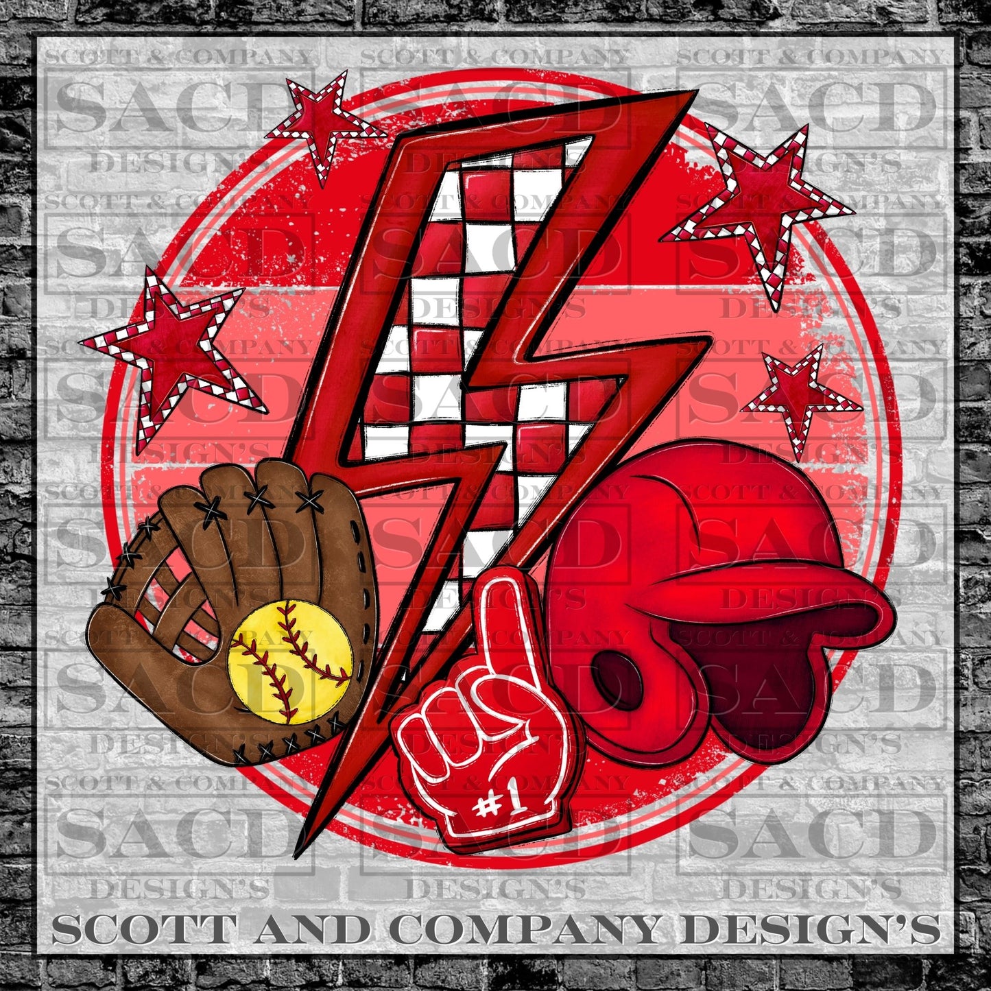 "SOFTBALL BOLT" GAMEDAY PNG DIGITAL DESIGN (RED)