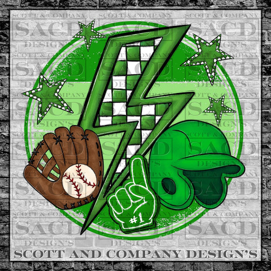 "BASEBALL BOLT" GAMEDAY PNG DIGITAL DESIGN (GREEN)