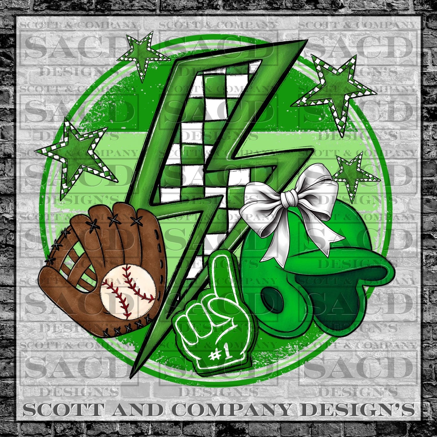 "BASEBALL BOLT" PREPPY WHITE BOW COQUETTE GAMEDAY PNG DIGITAL DESIGN (GREEN)