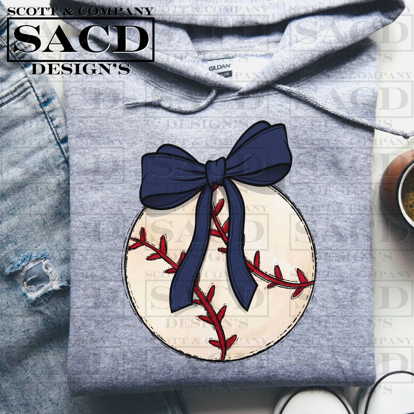 "BASEBALL" COQUETTE BOW PNG DIGITAL DESIGN (NAVY)