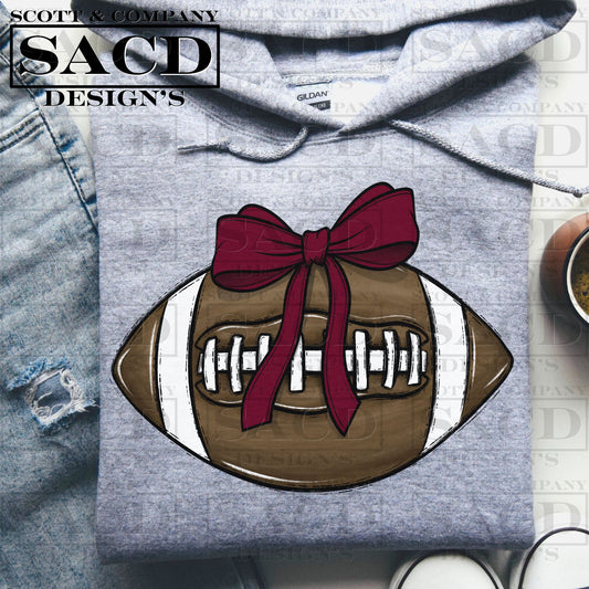 "FOOTBALL" COQUETTE BOW PNG DIGITAL DESIGN (BURGUNDY/MAROON)