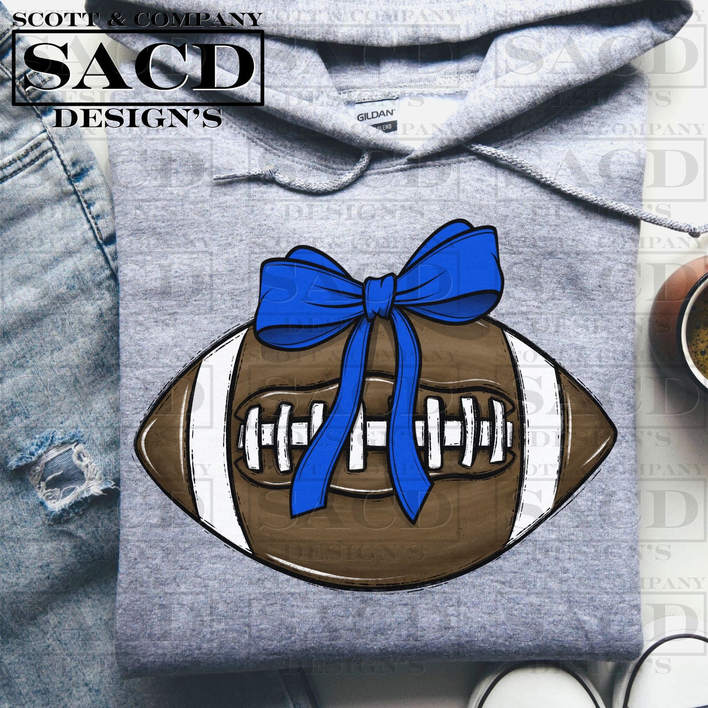 "FOOTBALL" COQUETTE BOW PNG DIGITAL DESIGN (BLUE)