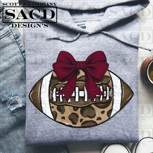 "LEOPARD FOOTBALL" COQUETTE BOW PNG DIGITAL DESIGN (BURGUNDY)