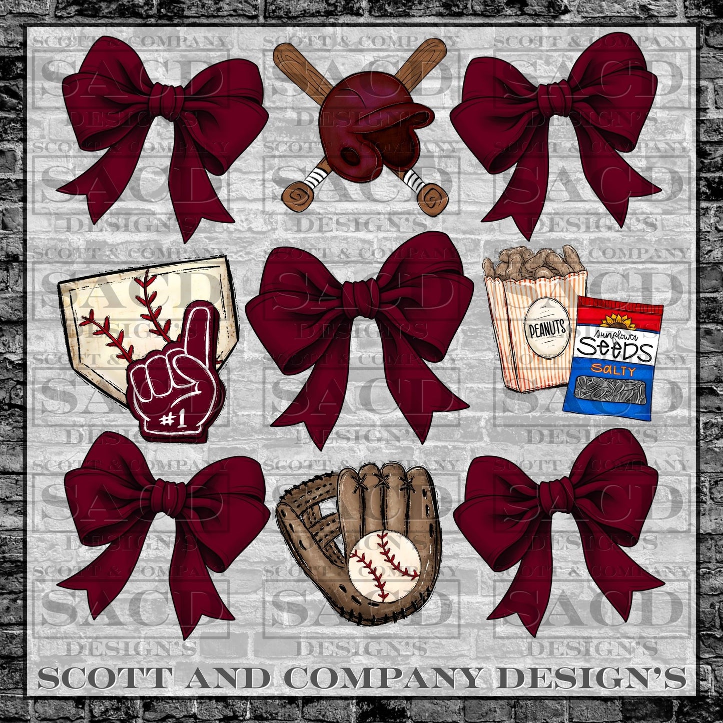 "BASEBALL" PREPPY COQUETTE GAMEDAY PNG DIGITAL DESIGN (BURGUNDY/MAROON)