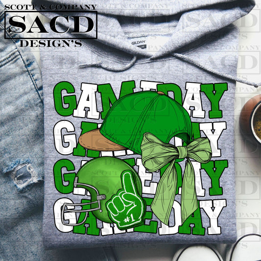 "GAMEDAY" FOOTBALL COQUETTE PNG DIGITAL DESIGN (GREEN)