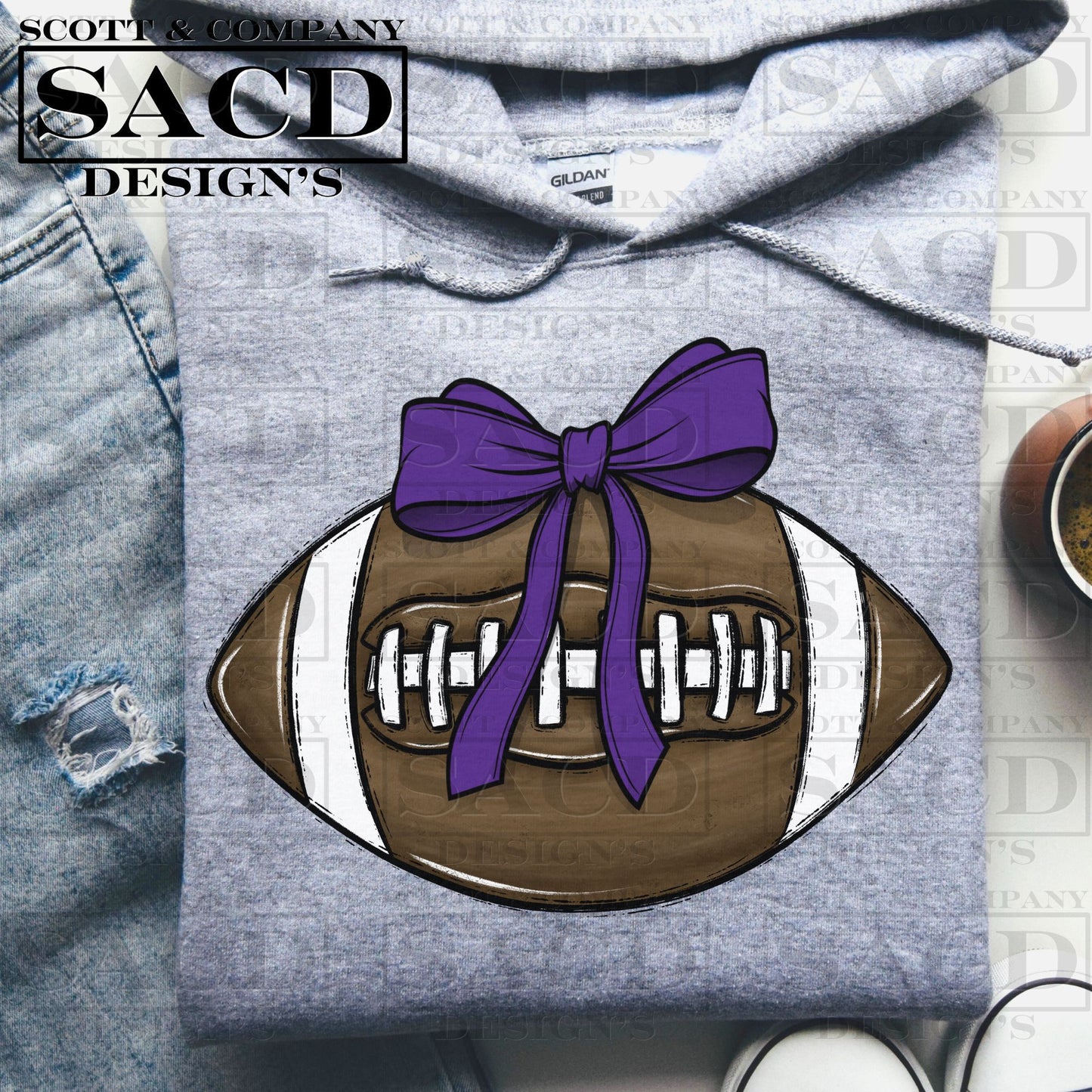 "FOOTBALL" COQUETTE BOW PNG DIGITAL DESIGN (PURPLE)