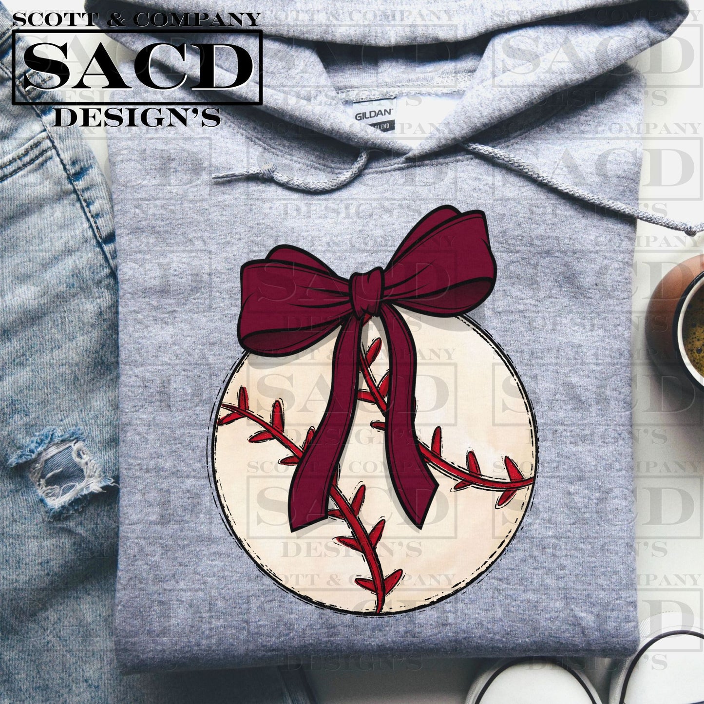 "BASEBALL" COQUETTE BOW PNG DIGITAL DESIGN (BURGUNDY/MAROON)