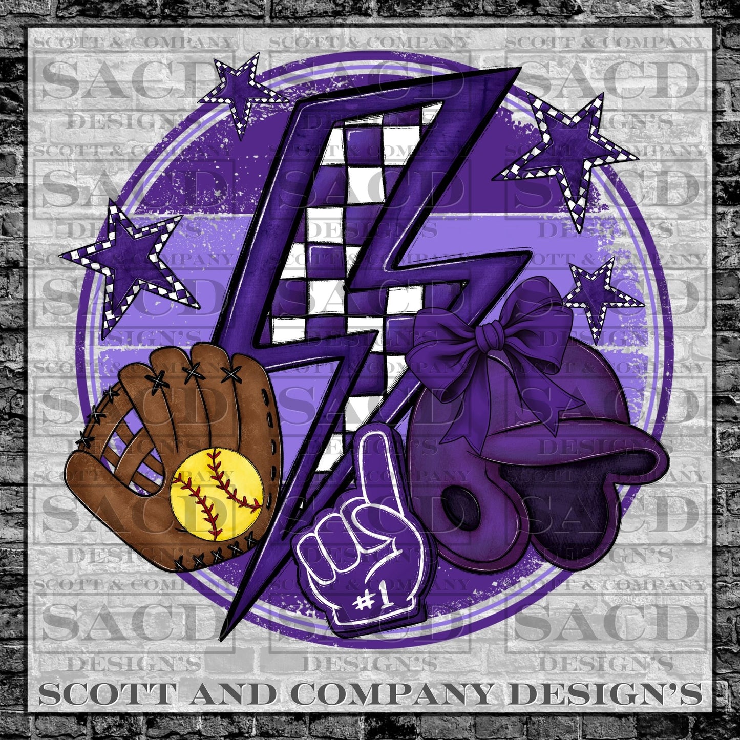 "SOFTBALL BOLT" PREPPY BOW COQUETTE GAMEDAY PNG DIGITAL DESIGN (PURPLE)