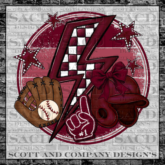 "BASEBALL BOLT" PREPPY COQUETTE BOW (BURGUNDY/MAROON) GAMEDAY PNG DIGITAL DESIGN (BURGUNDY/MAROON)