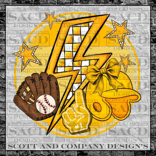 "BASEBALL BOLT" PREPPY COQUETTE BOW (YELLOW) GAMEDAY PNG DIGITAL DESIGN (YELLOW)