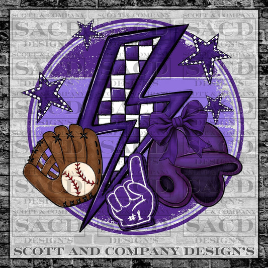 "BASEBALL BOLT" PREPPY COQUETTE BOW GAMEDAY PNG DIGITAL DESIGN (PURPLE)