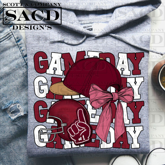 "GAMEDAY" FOOTBALL COQUETTE PNG DIGITAL DESIGN (BURGUNDY/MAROON)