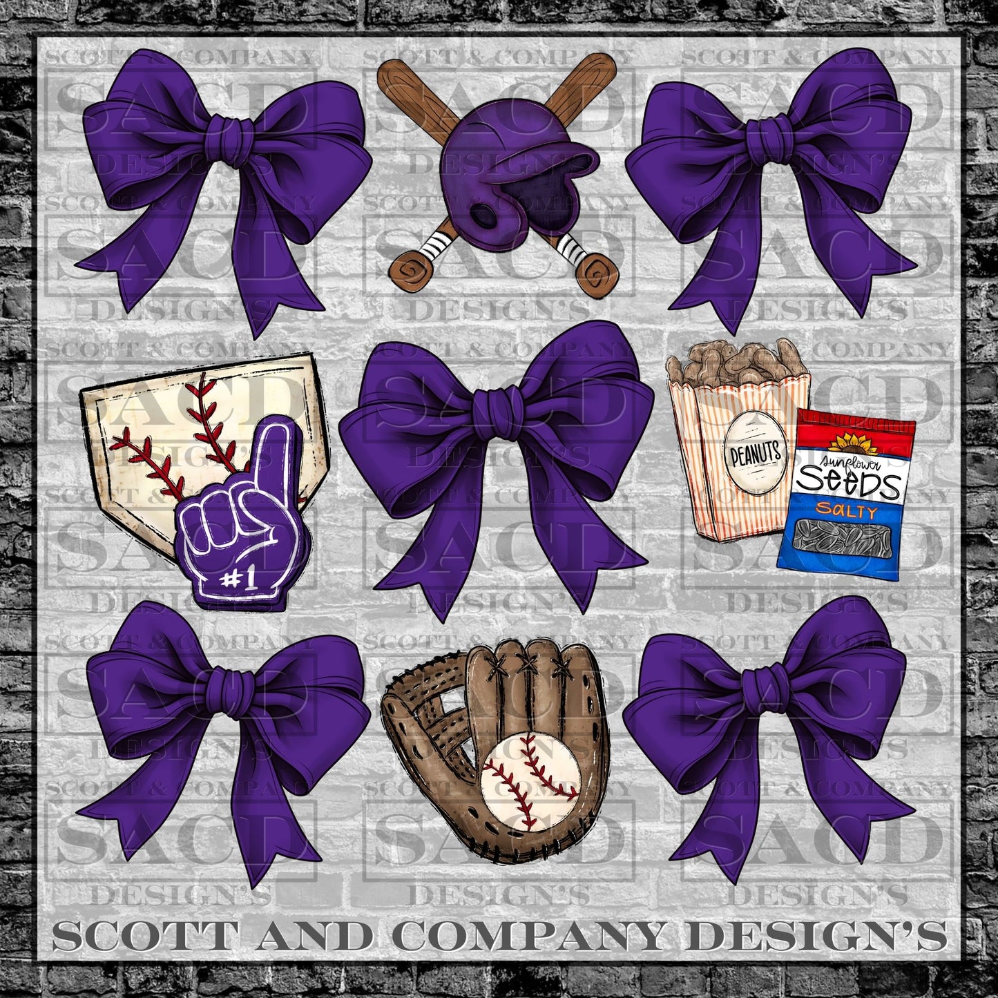 "BASEBALL" PREPPY COQUETTE GAMEDAY PNG DIGITAL DESIGN (PURPLE)