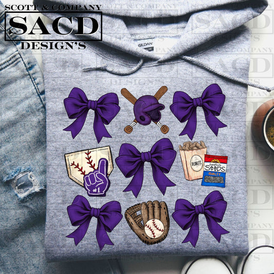 "BASEBALL" PREPPY COQUETTE GAMEDAY PNG DIGITAL DESIGN (PURPLE)