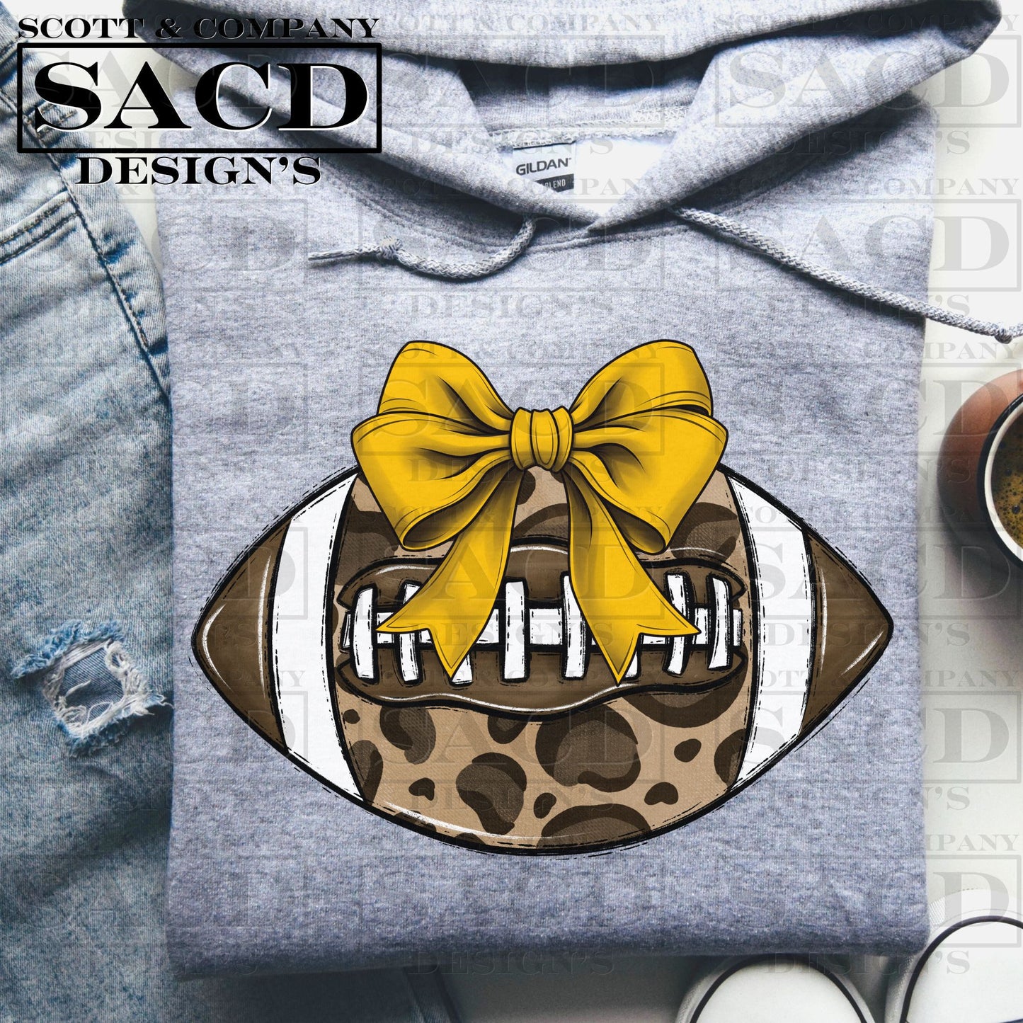 "LEOPARD FOOTBALL" COQUETTE BOW PNG DIGITAL DESIGN (YELLOW)