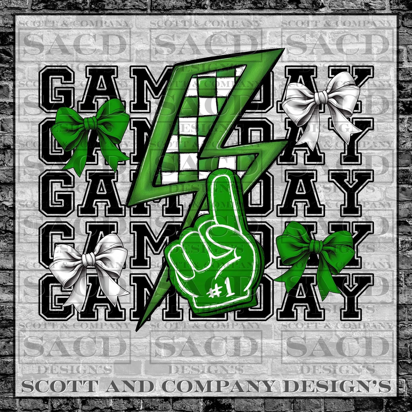 "GAMEDAY" PREPPY BOW COQUETTE FOOTBALL GAMEDAY PNG DIGITAL DESIGN (GREEN)