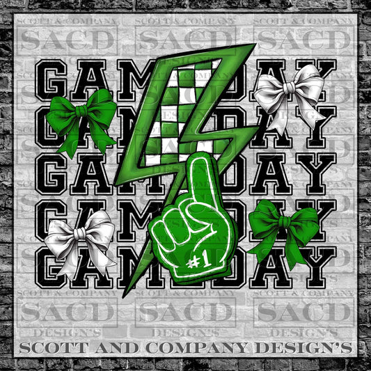 "GAMEDAY" PREPPY BOW COQUETTE FOOTBALL GAMEDAY PNG DIGITAL DESIGN (GREEN)