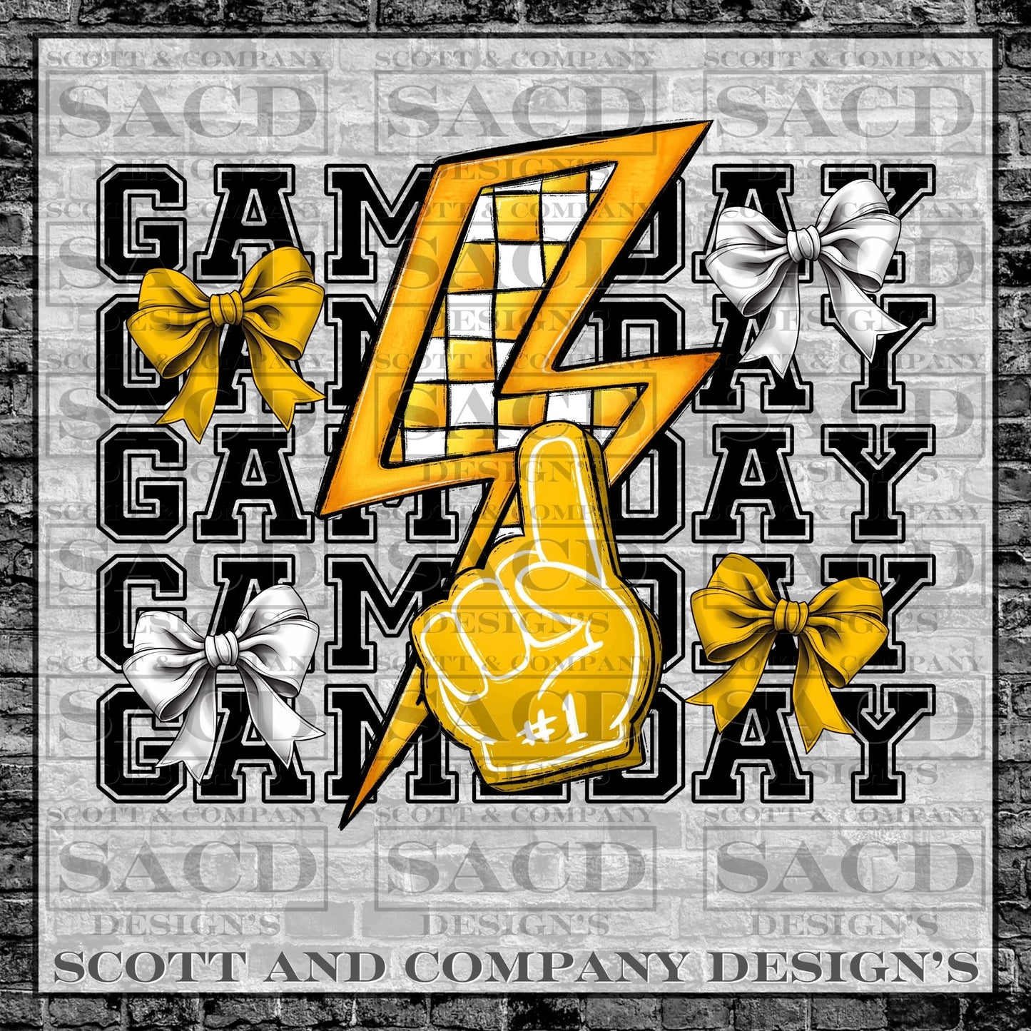 "GAMEDAY" PREPPY BOW COQUETTE FOOTBALL GAMEDAY PNG DIGITAL DESIGN (YELLOW)