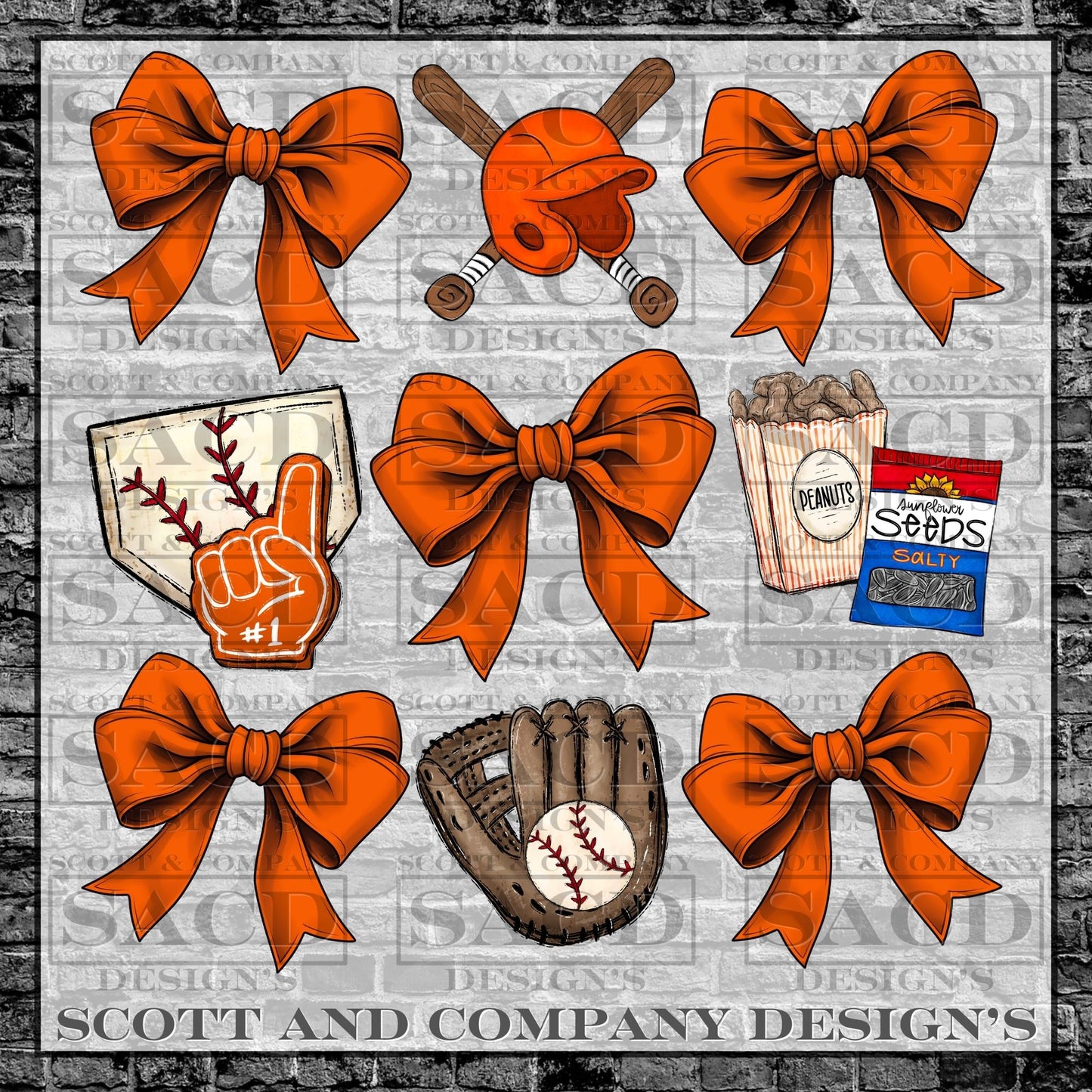 "BASEBALL" PREPPY COQUETTE GAMEDAY PNG DIGITAL DESIGN (ORANGE)