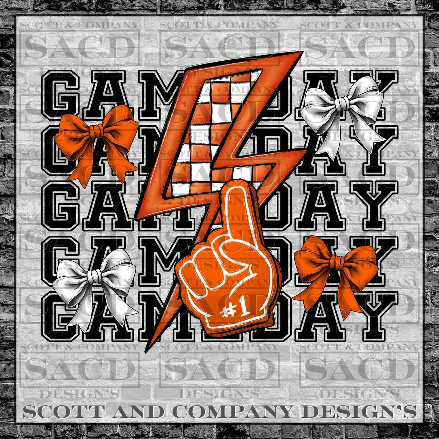 "GAMEDAY" PREPPY BOW COQUETTE FOOTBALL GAMEDAY PNG DIGITAL DESIGN (ORANGE)