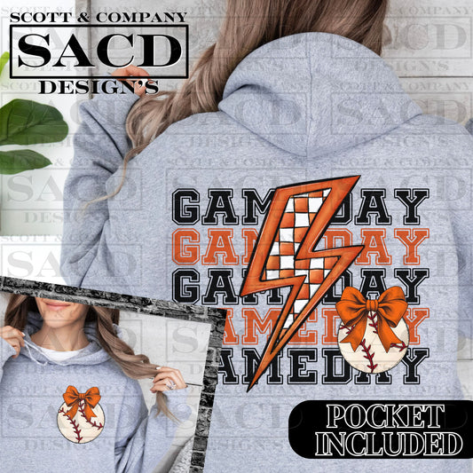 "BASEBALL GAMEDAY BOLT" PREPPY BOW COQUETTE PNG DIGITAL DESIGN WITH POCKET